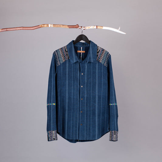 Denim Shirt Men No.7 'traje', unique - handwoven