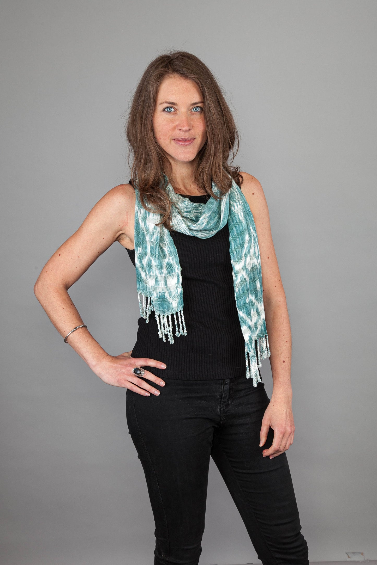 Light 'Jaspe' scarf, 175x25cm, fine weaving, handwoven &amp; dyed, Ikat pattern, tie dye, spring collection, summer, scarves made of viscose