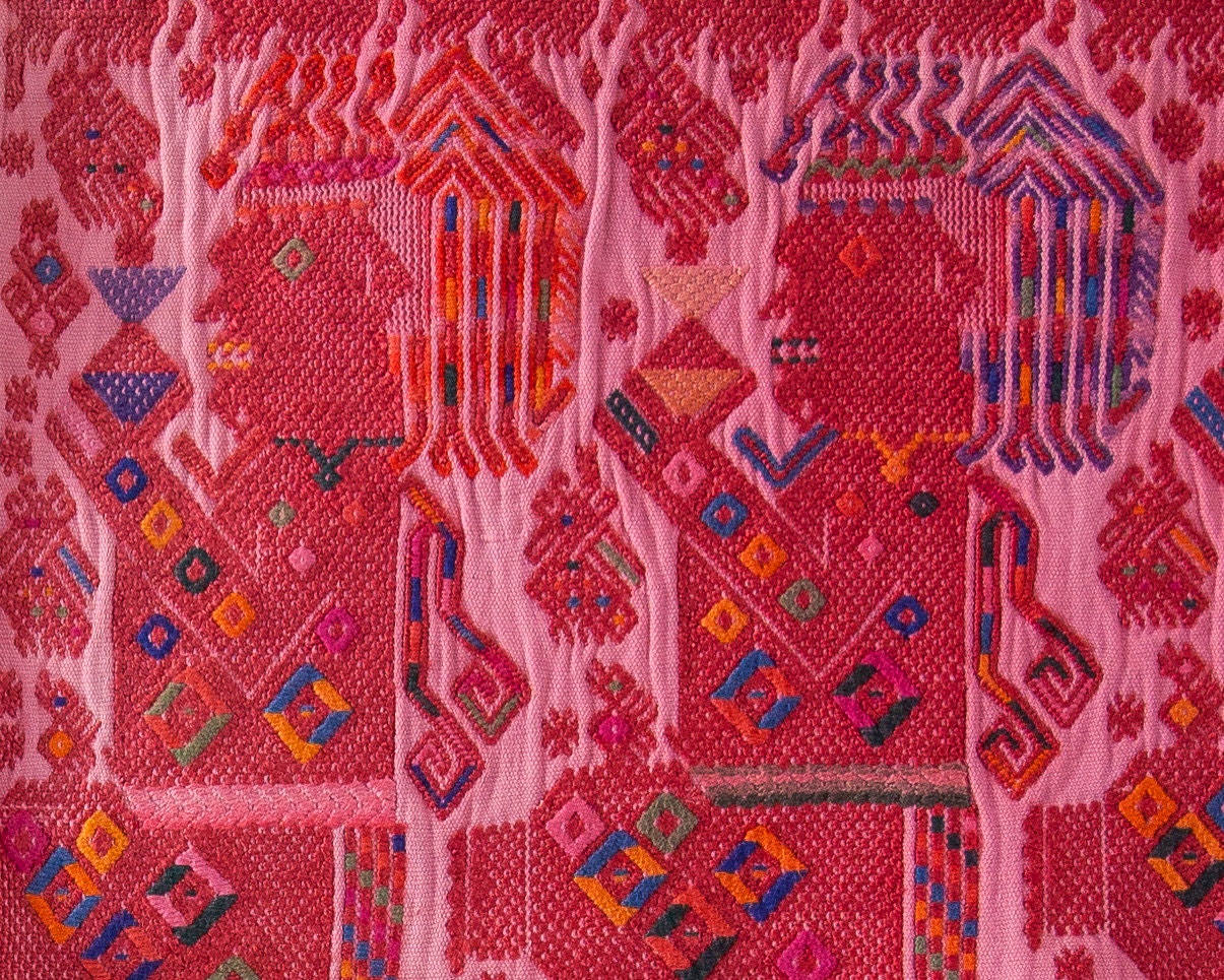 Rare fabric, red tones, 100x120cm unique from Guatemala, handwoven by the Mayan women, sewing projects such as pillows, vests, bags, accessories